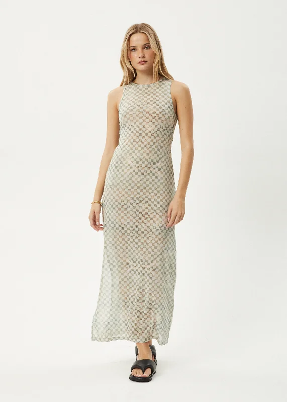 AFENDS Womens Glasshouse - Sheer Maxi Dress - Sand Checker