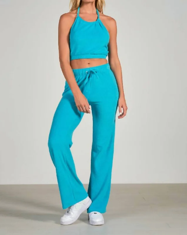 Summer Bright Drawstring Pant In Turquiose