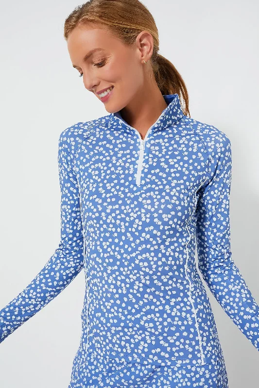 Rose Print Long Sleeve Lightweight Airflow Half Zip Mock Neck Pullover