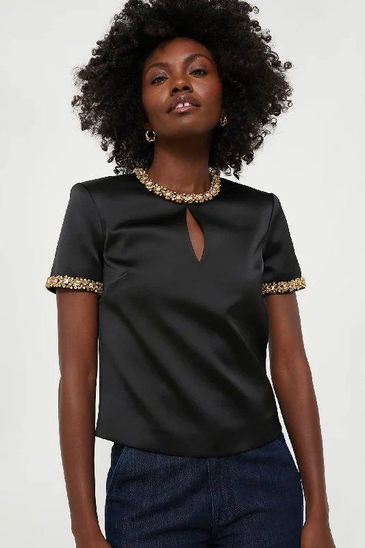 Black Satin Embellished Top