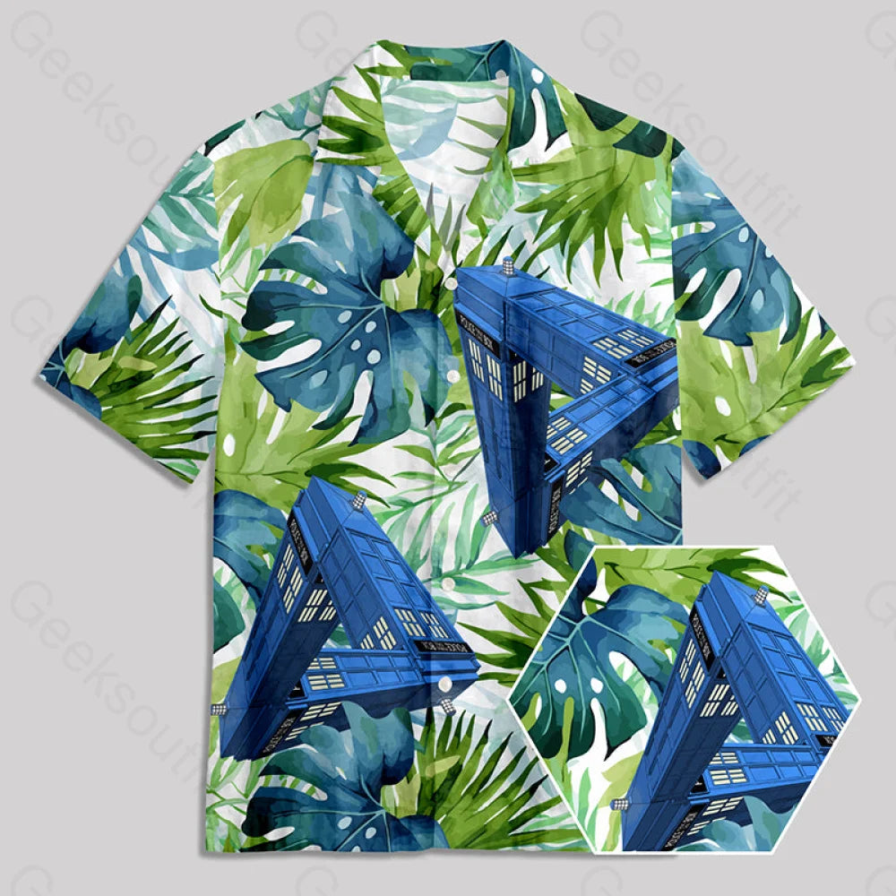 Blue Phone Booth MC Escher Button Up Pocket Shirt