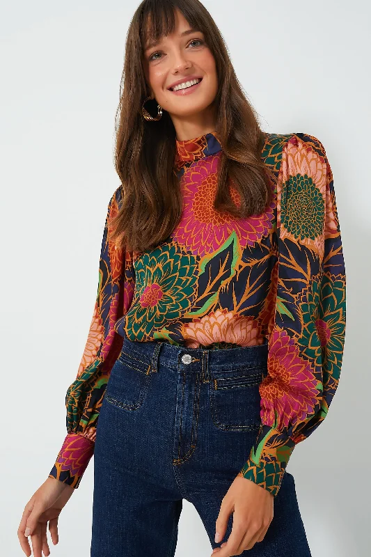 Vintage Garden Multicolor Satin Blouse