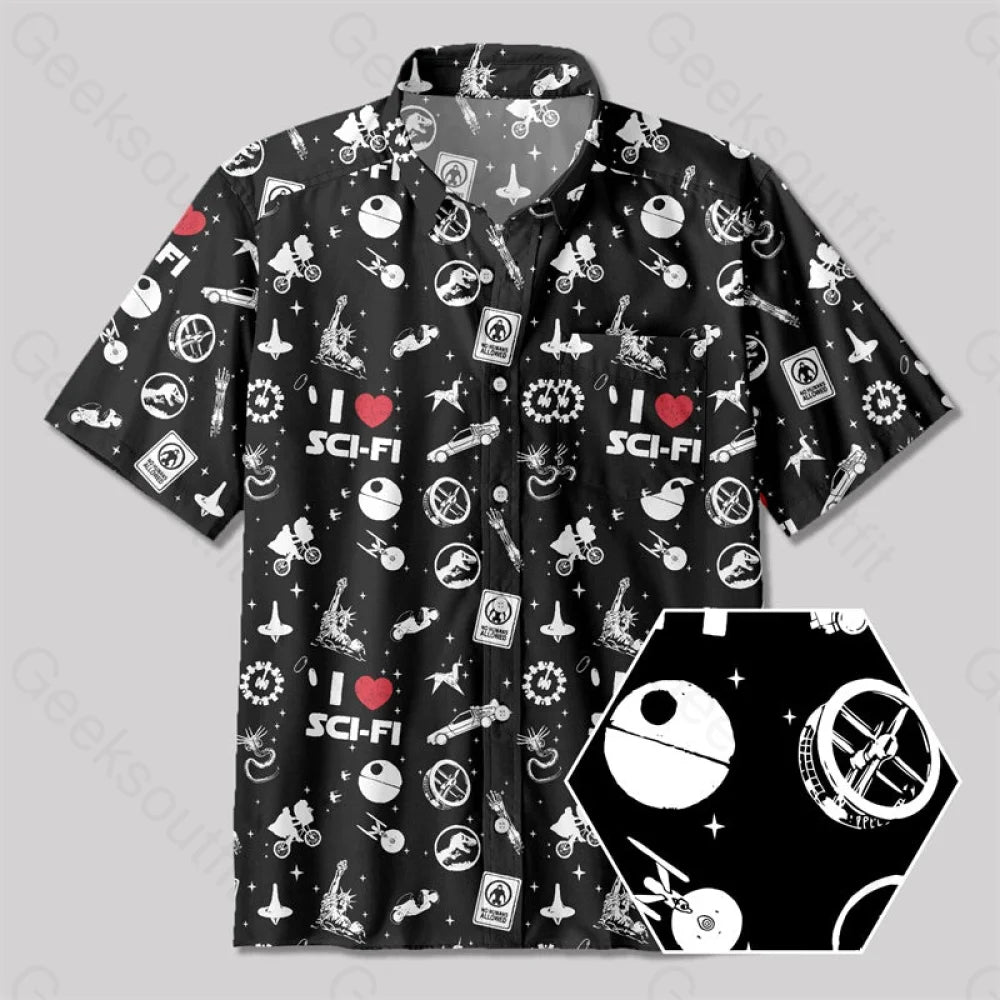 I LOVE SCI-FI Button Up Pocket Shirt