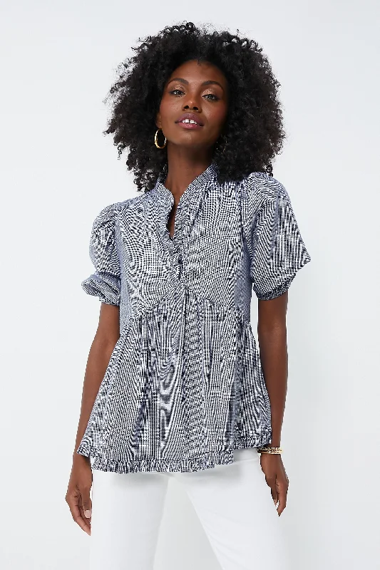 Navy Houndstooth Aiya Blouse