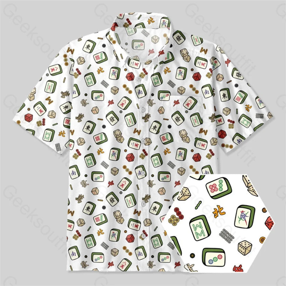 Mahjong Board Game Button Up Pocket Shirt