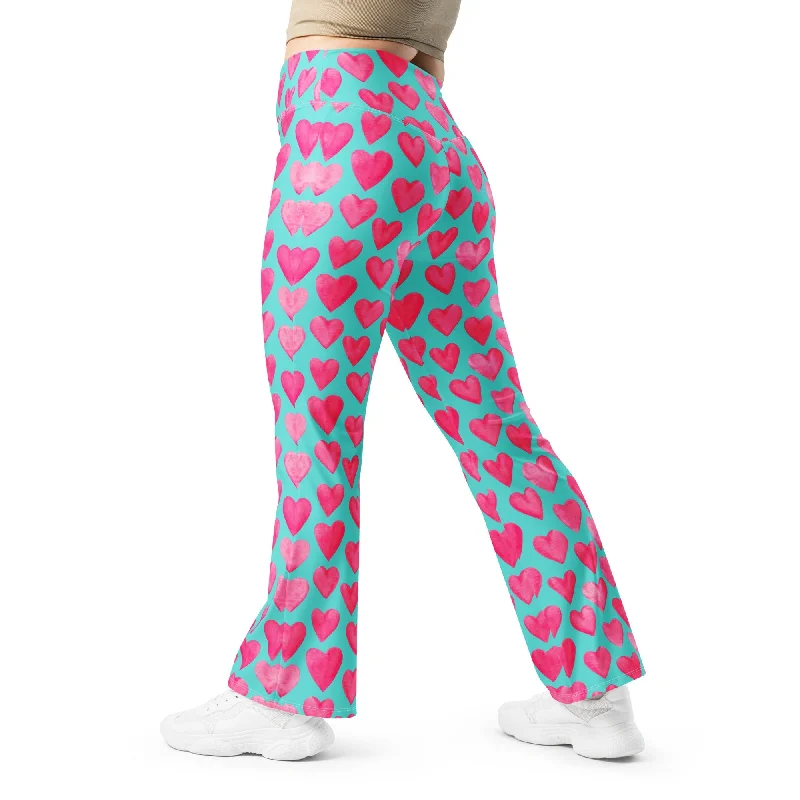 Pink Hearts Flare Leggings