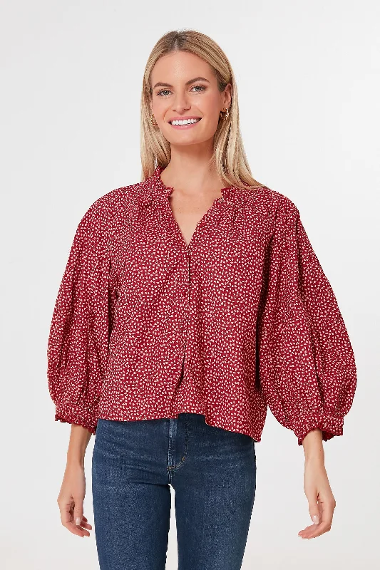 Red Laurel Leaf Print Boutonniere Top