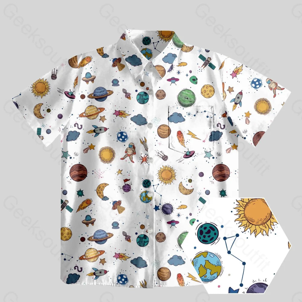 Funny Outer Space Button Up Pocket Shirt