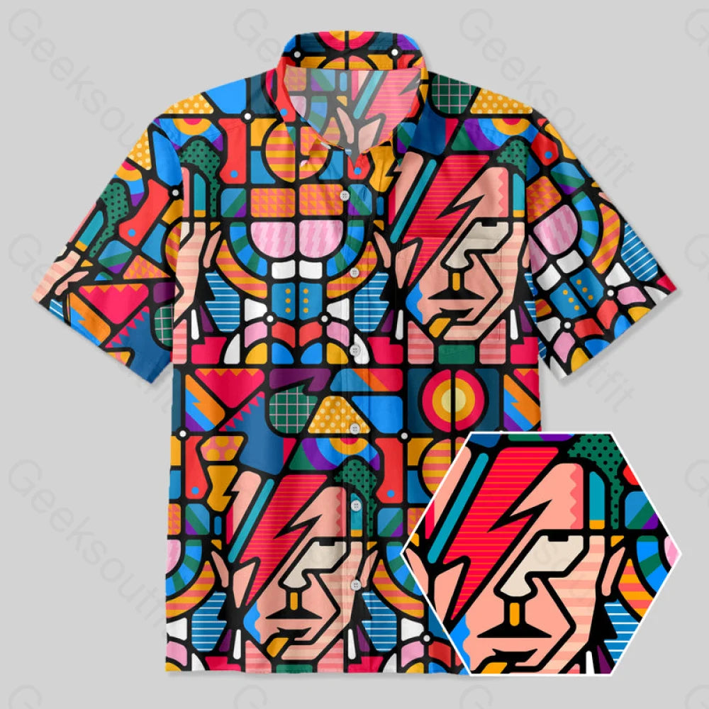 David Bowie Colorful Geometry Modern Art Button Up Pocket Shirt