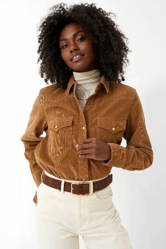 Cord Brown Stretch Cord Western Shirt