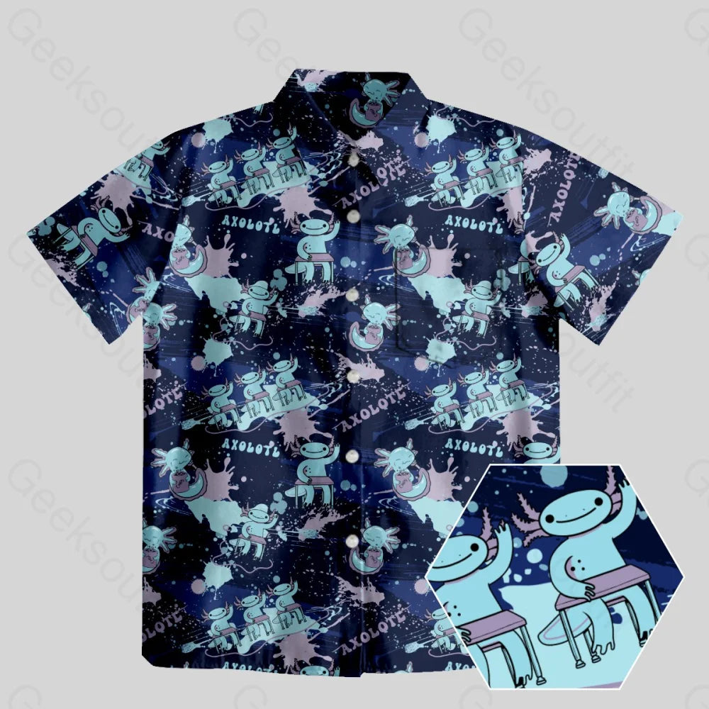 Axolotl Questions Navy Button Up Pocket Shirt