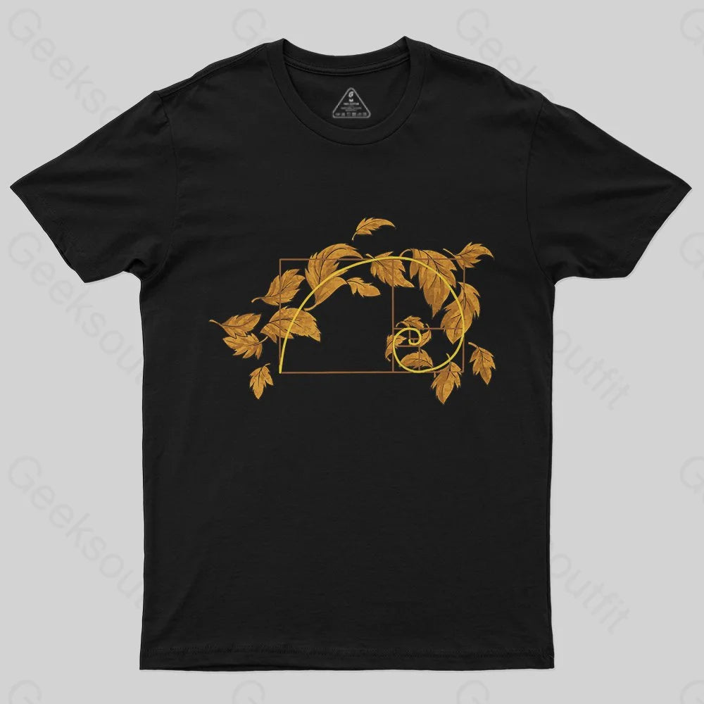 Autumn Wind Blowing Leaves in Fibonacci T-Shirt