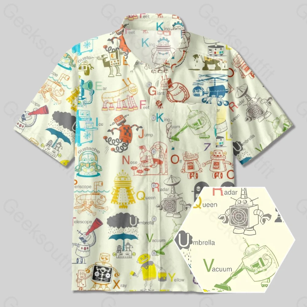 Funny Robot Button Up Pocket Shirt