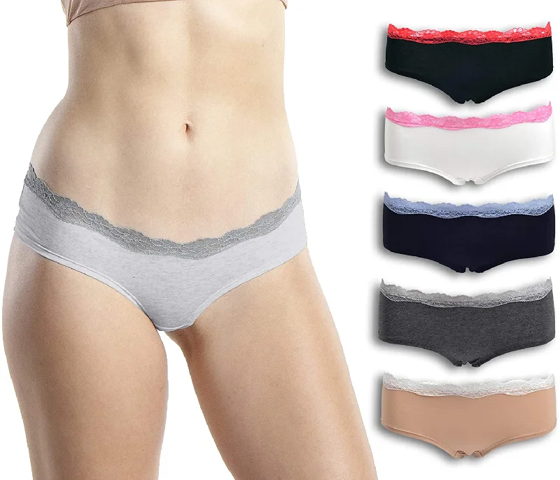 Emprella Womens Lace Underwear Hipster Panties Cotton-Spandex - 5 Pack Colors and Patterns May Vary,Assorted