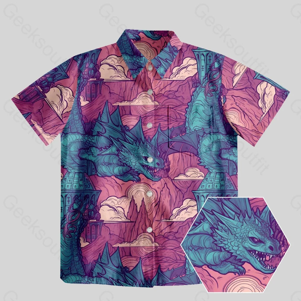 DND Dragon Pattern Button Up Pocket Shirt