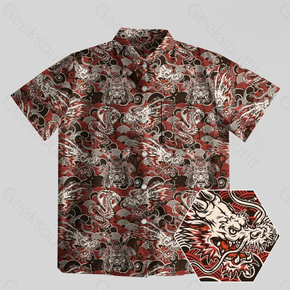 Dragon & Samurai Button Up Pocket Shirt