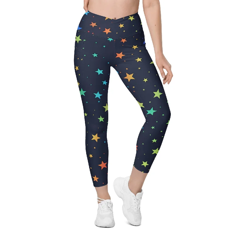 Rainbow Stars Crossover Leggings With Pockets