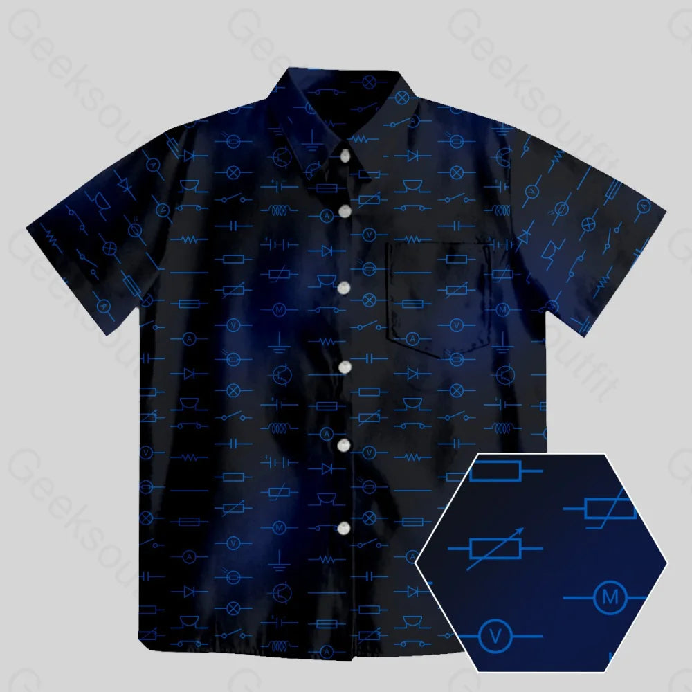 Electronic Component Black Button Up Pocket Shirt