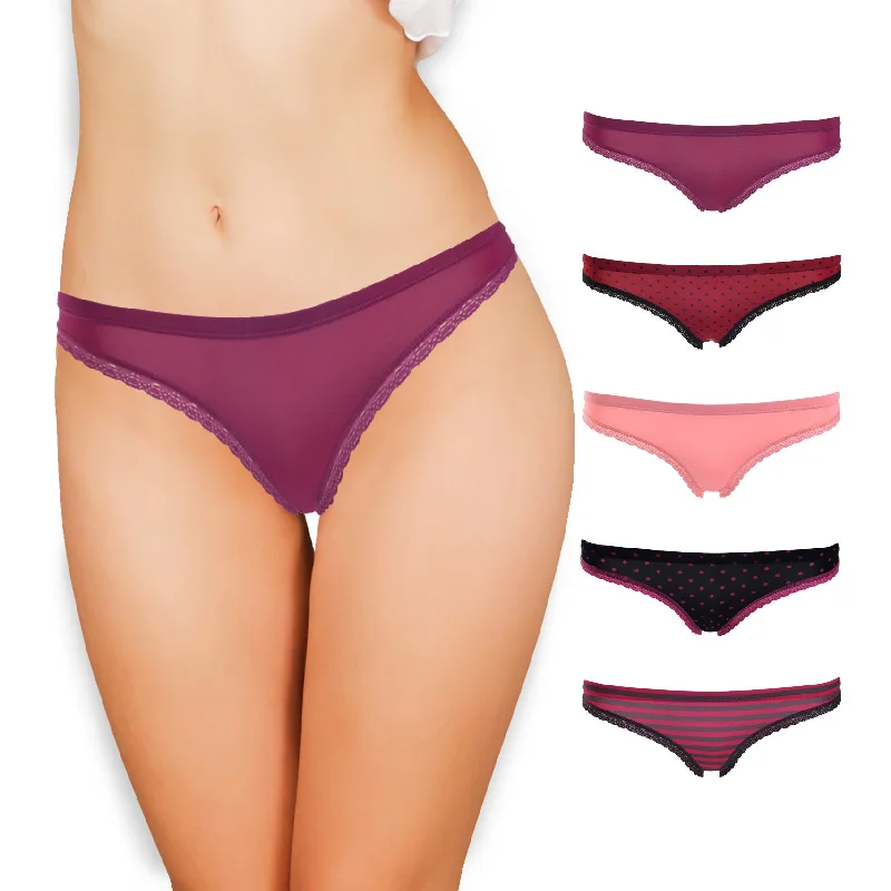 Emprella Underwear for Women - Silky Smooth Berry Bikini 5 Pack Seamless Ladies Cheeky Panties