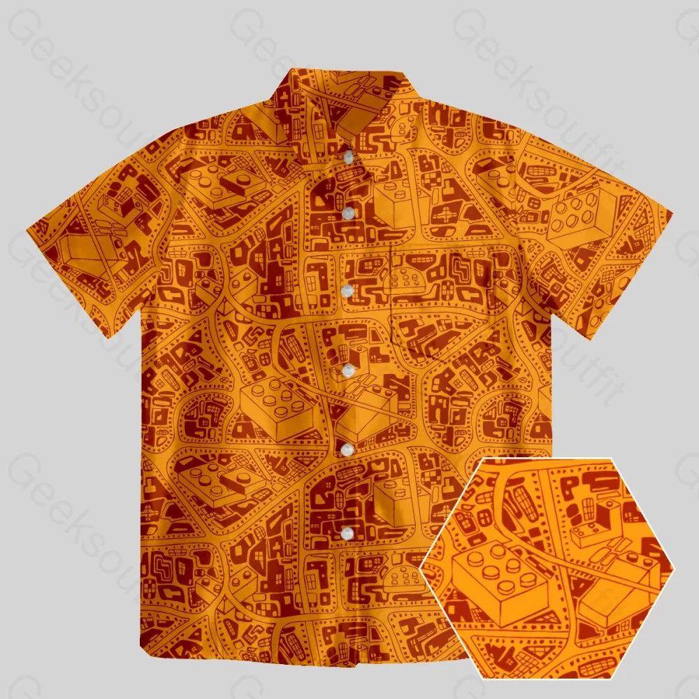 3D Map Lego Yellow Button Up Pocket Shirt