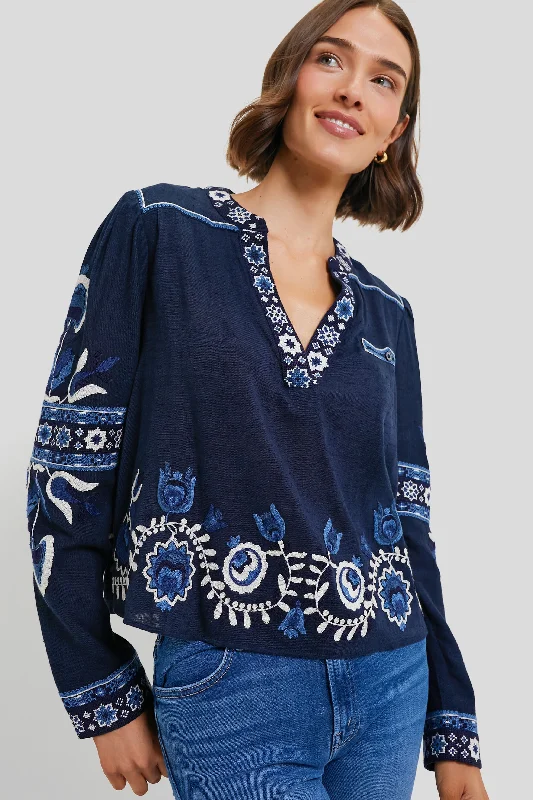 Navy Inga Embroidery Longsleeve Top