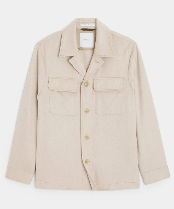 Italian Cashmere Two-Pocket Overshirt in Oatmeal