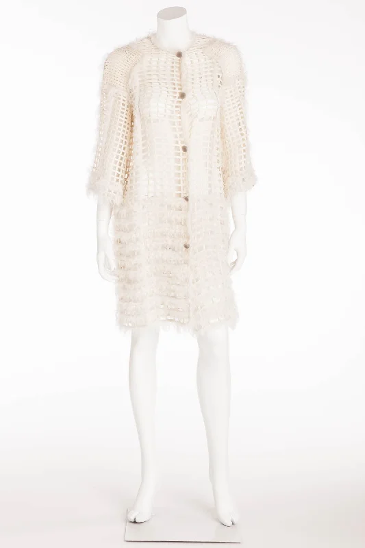 Fendi - White 3/4 Sleeve Cage Jacket with Fur -