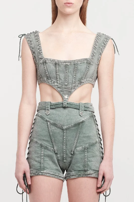 Jean Paul Gaultier X KNWLS Washed Laced Cropped Top Sleeveless and Band Details