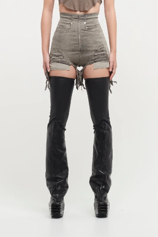 Rick Owens DRKSHDW Dirt Cutoffs in Mineral Fringed