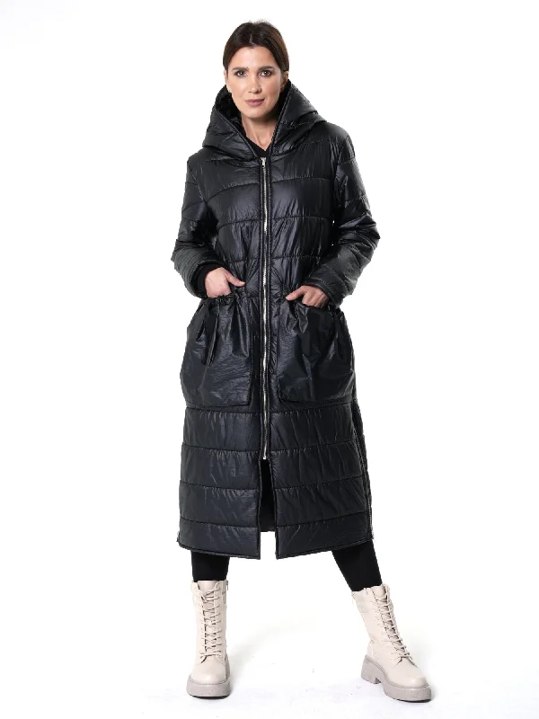 Long Black Puffer Jacket With Oversize Pockets