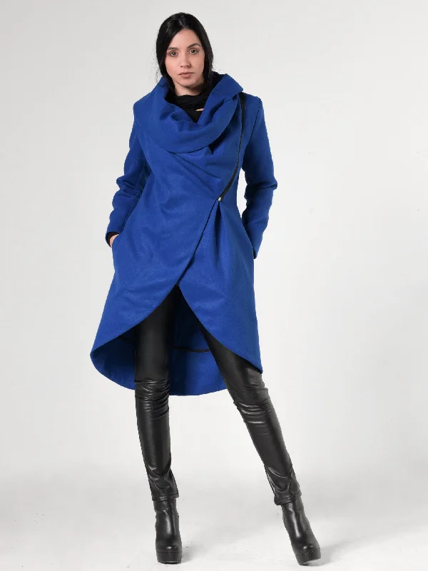 Side Zipper Winter Coat In Royal Blue