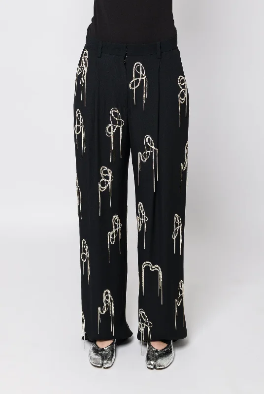 Dries Van Noten Porter Embroidered Pants Black