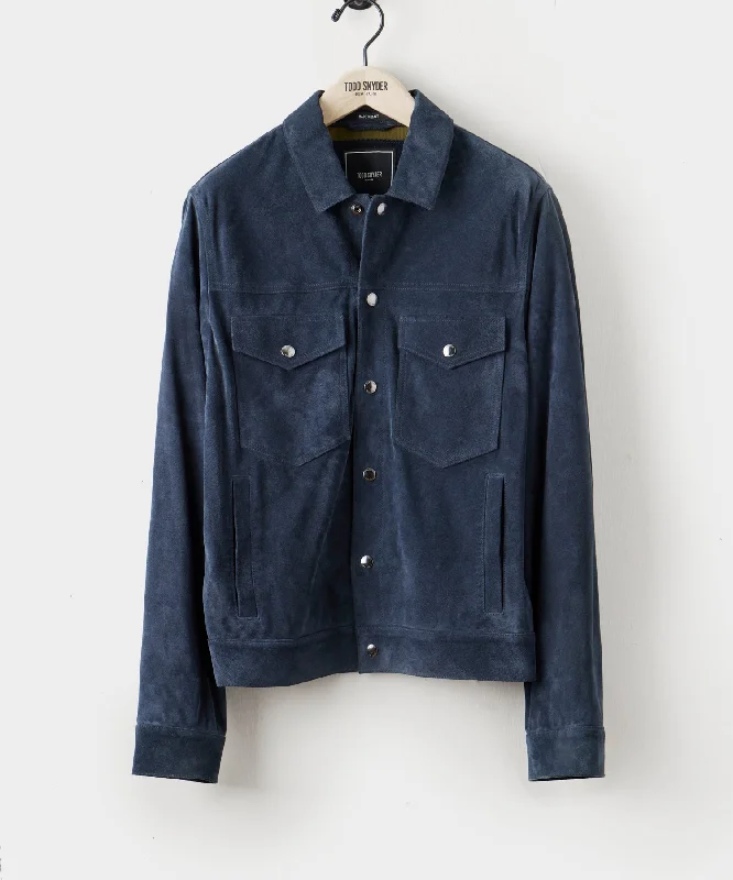 Slim Fit Italian Suede Jacket in Navy