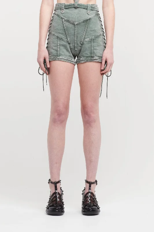 Jean Paul Gaultier X KNWLS Washed Laced Mini Short High Waist and Band Details