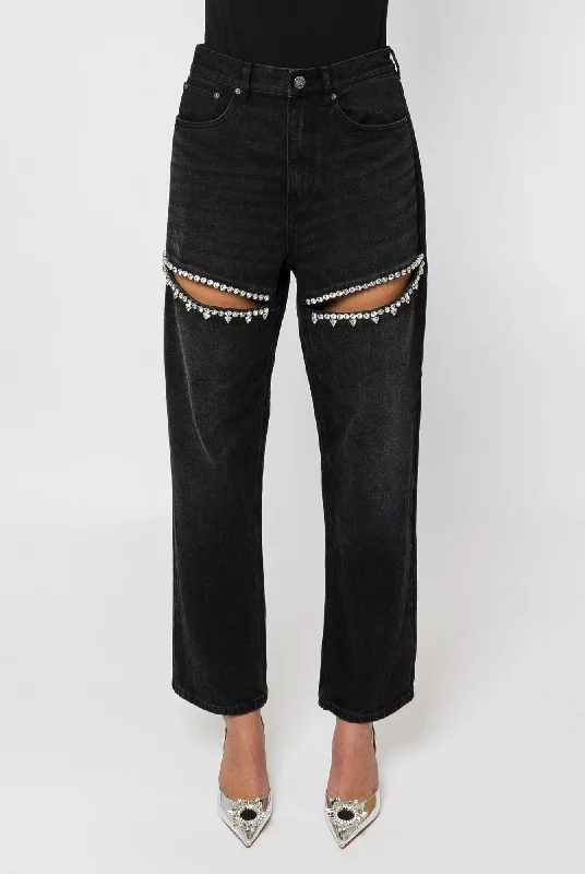 Area Crystal Slit Jean in Black