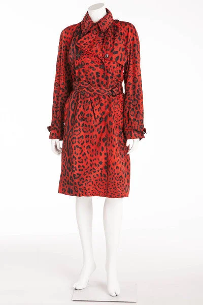 Dolce & Gabbana - Brand New with Tags Red Leopard Trench Coat - IT 42