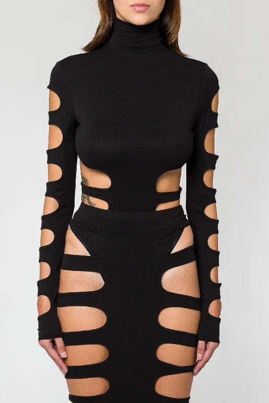 LaQuan Smith Mock Neck Bodysuit with Cutout Detail