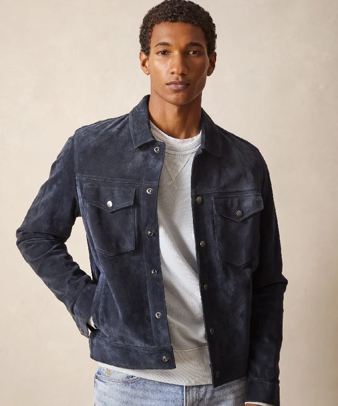 Italian Suede Snap Dylan Jacket in Navy