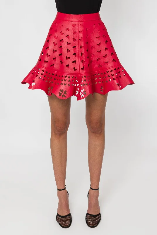 Area Laser Cut Leather Heart Mini Skirt