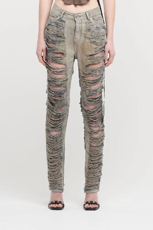 Rick Owens DRKSHDW Detroit Cut Denim in Mineral Pearl Shredded