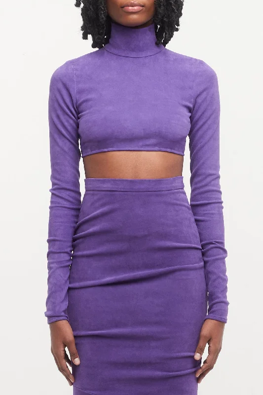 LaQuan Smith Leather Crop Top in Grape