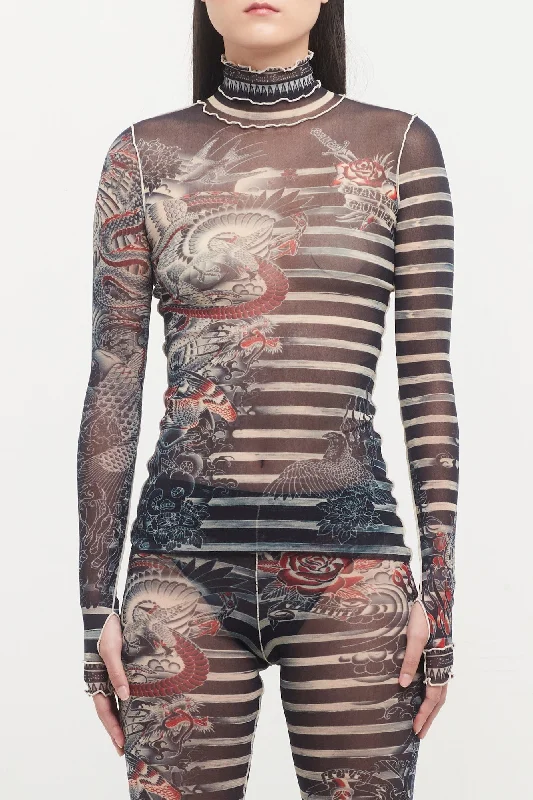 Jean Paul Gaultier Mariniere Tattoo High Neck Long Sleeve Top