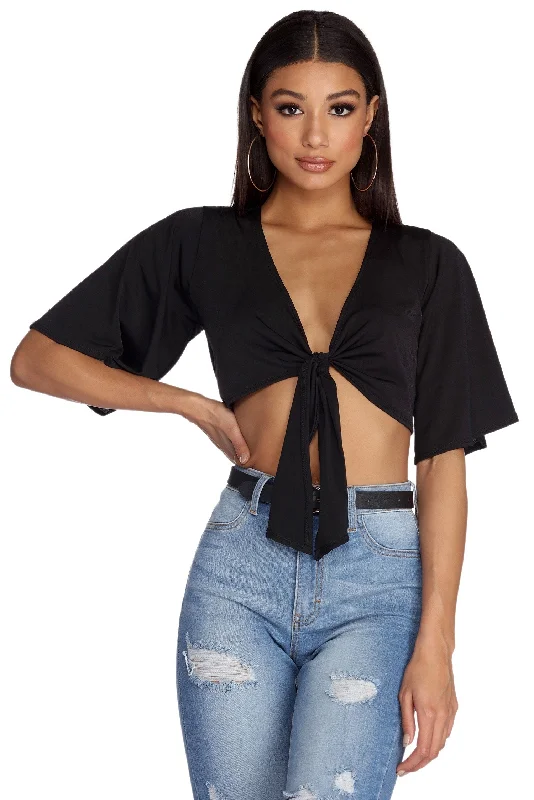 Tied To Fashion Crop Top Monochromatic Office Style