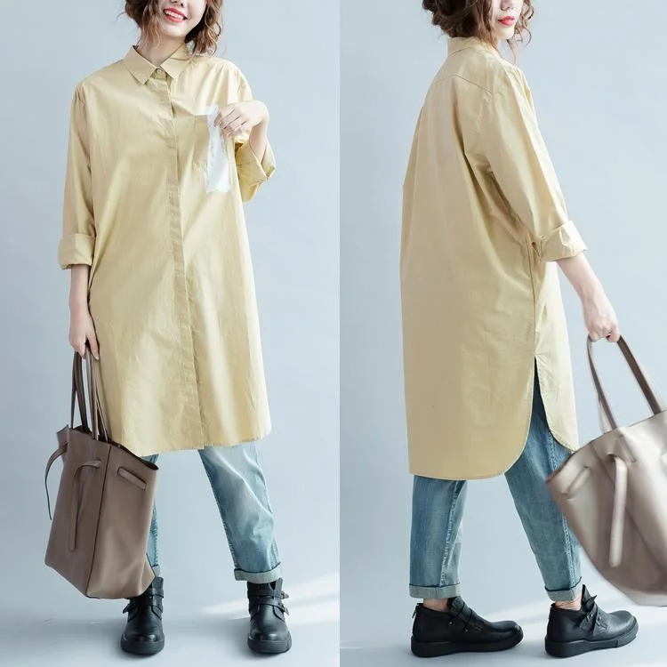 fall khaki cotton dress womens long shirt long sleeve cotton blouse