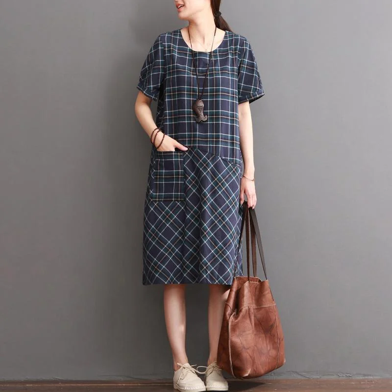 New plaid cotton dress summer casual dresses sundress