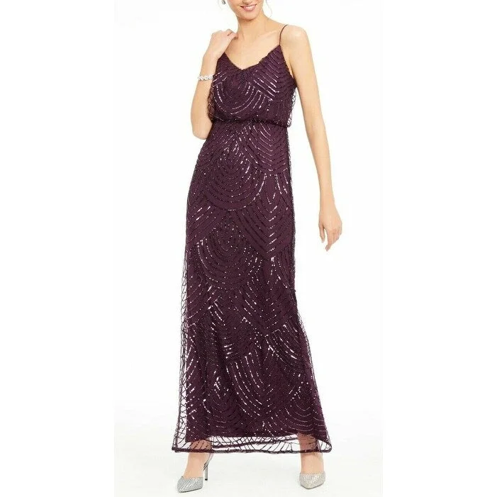 Adrianna Papell Women's Embellished Blouson Gown Purple Size 6