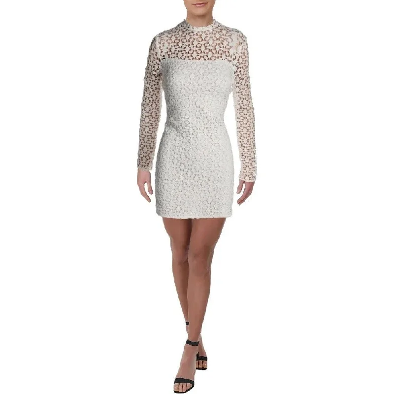 Aqua Women's Geometric Lace Sheath Dress White Size Large