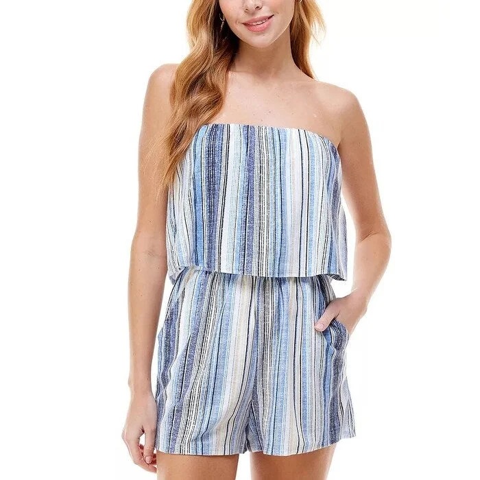 Be Bop Juniors' Striped Popover Romper Navy Size Extra Large - X-Large