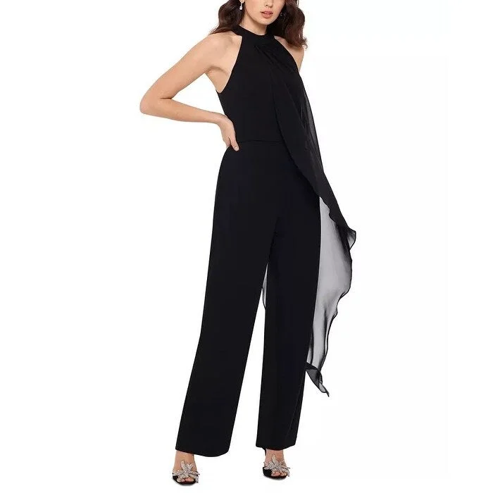 Betsy & Adam Women's Chiffon Overlay Jumpsuit Black Size 8 Petite - 8 Petite