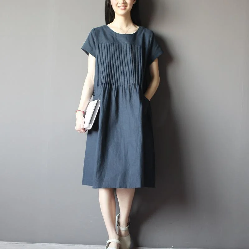 Blue oversize sundress plus size linen shirt dresses